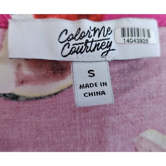 COLOR ME COURTNEY Women S Wrap Blouse Top Pink Cropped Watermelon Print 36" Bust - Picture 3 of 6
